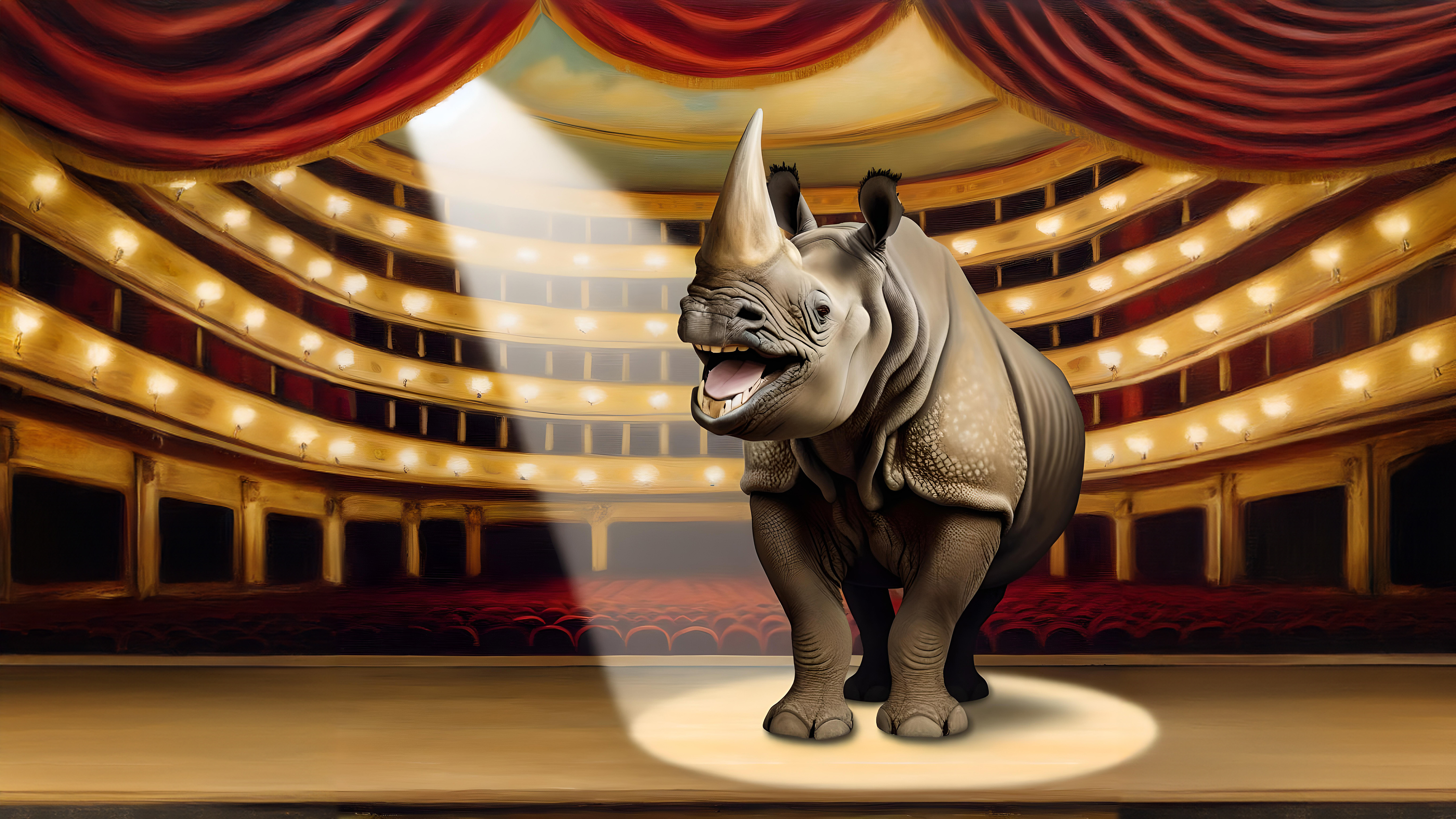 Doe het zelf, neushoorn! Een uitgelichte neushoorn in een theater!